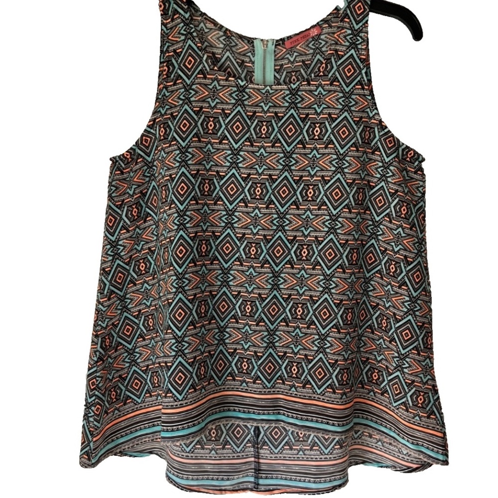 Pink Petal Native American Print Sleeveless Blouse SZ S